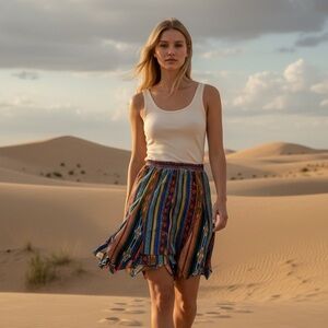 Soft Surroundings Boho Ikat Print Handkerchief Hem Fantasia Festival Skirt PM